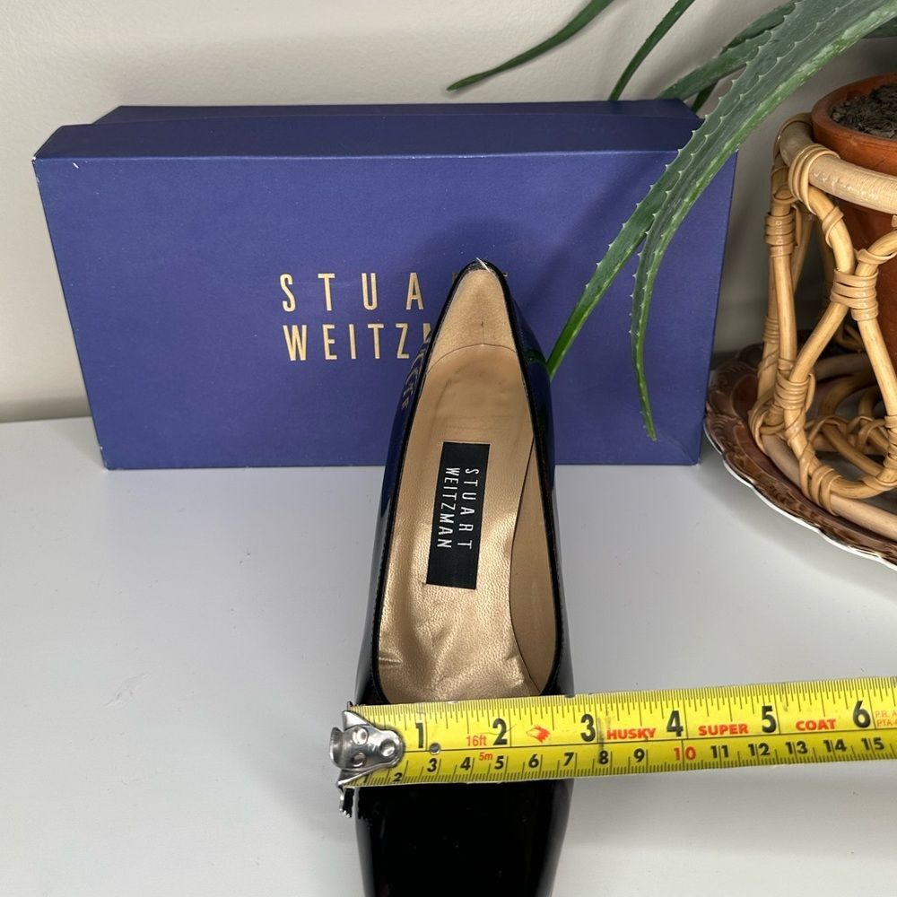 VTG Stuart Weitzman Lex Black Patent Leather Pumps 7.5 AA Block Heel Square Toe - Picture 13 of 15
